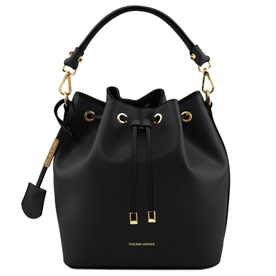 Vittoria Leather Bucket Bag - Black | Shop Online Australia